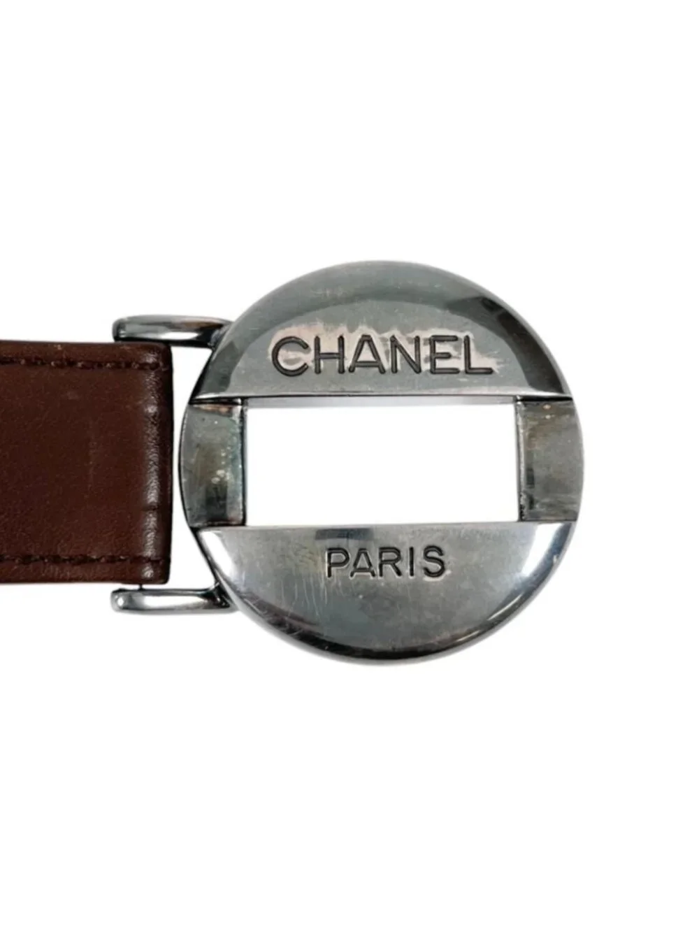 Chanel Belt Logo Circle Buckle Brown Front